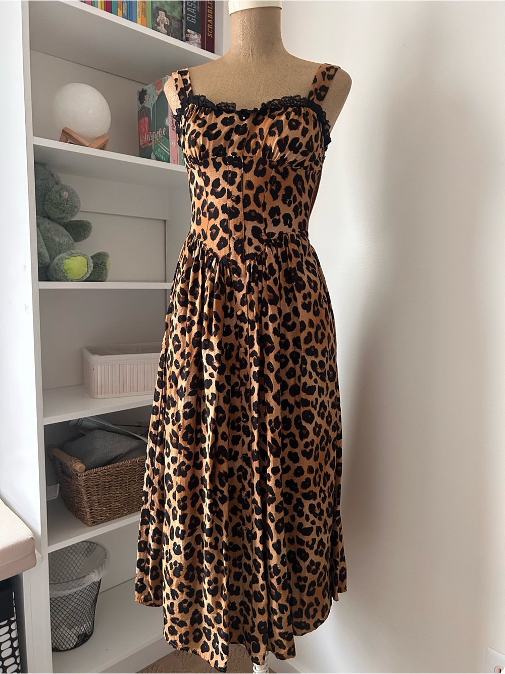 Moon River Leopard-Print Midi Dress in Brown and Black
